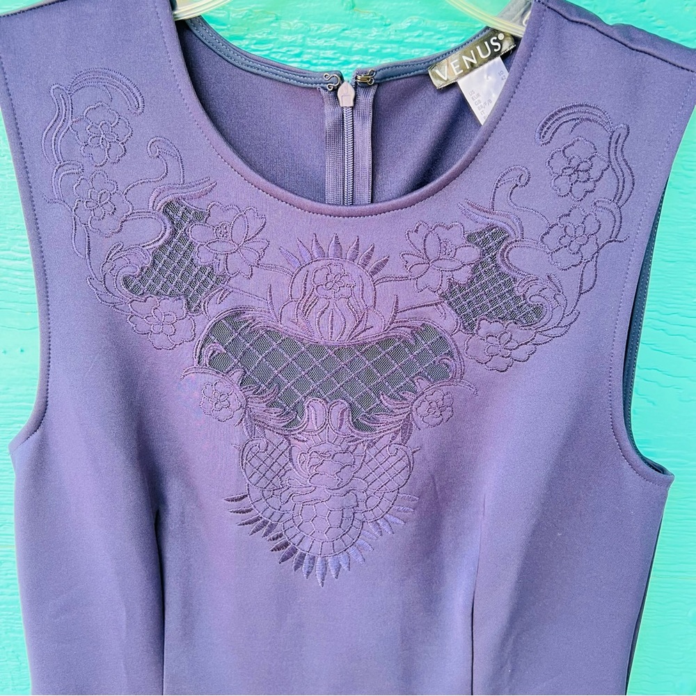 VENUS Navy Blue Lace Dress Sleeveless Size 10 Elegant Classic Elevated - Picture 5 of 13